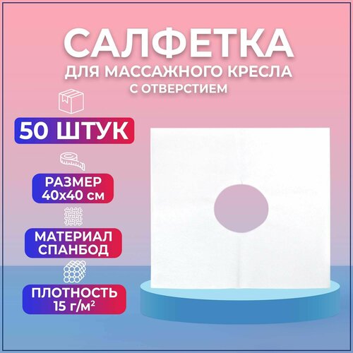 Салфетка для массажного кресла с отверстием BEAJOY 40*40, белый спанбонд 50 штук фото