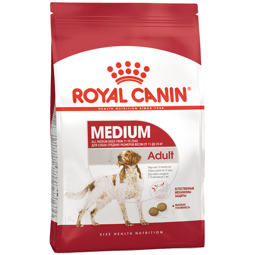 фотография Сухой корм Royal Canin Medium Adult (Медиум Эдалт) для собак средних размеров от 12 месяцев до 7 лет, 15 кг, купить за 14740р