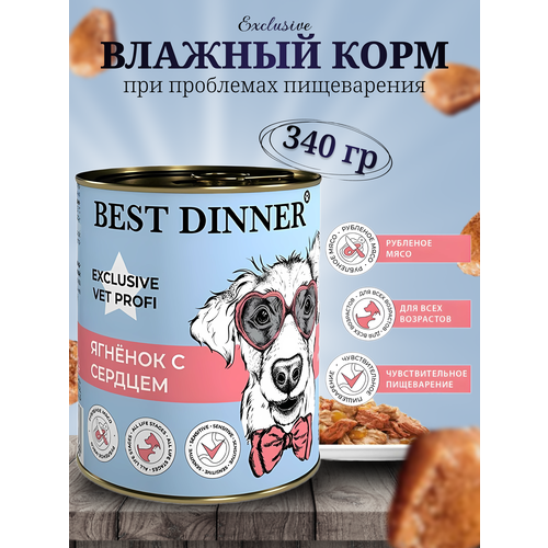 Влажный диетический корм Best Dinner Vet Profi GastroIntestinal для собак при заболевании ЖКТ Ягненок с сердцем (340 гр.) фото