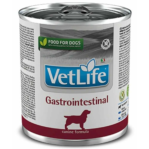 фотография Консервы/влажный корм Farmina Vet Life Natural Diet Dog Gastrointestinal Фармина Вет Лайф Гастроинтестинал диетический, для собак всех пород при заболеваниях пищеварительного тракта, (300 гр*6 шт), купить за 2269р