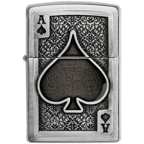 фотография Оригинальная бензиновая зажигалка ZIPPO Classic 49637 Ace Of Spades с покрытием Brushed Chrome - Туз Пик, купить за 12606р