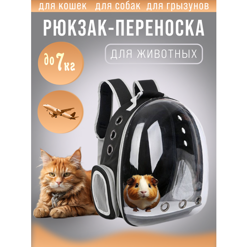 Рюкзак переноска для кошек и собак с иллюминатором до 7 кг цвет черный фото