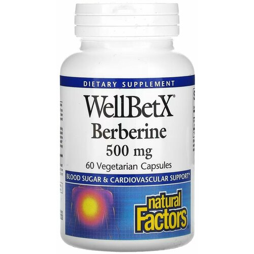 100% iHerb - Berberine, Берберин, WellBetX, 500 мг, 60 вегетарианских капсул, Natural Factors фото