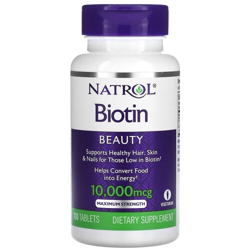 фотография Таблетки Natrol Biotin 10000 мкг, 80 г, 10000 мкг, 100 шт., купить за 1810р