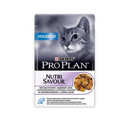 корм для кошек Pro Plan Nutrisavour Housecat, для живущих в помещении, с индейкой 20 шт. х 85 г (кусочки в желе) фото