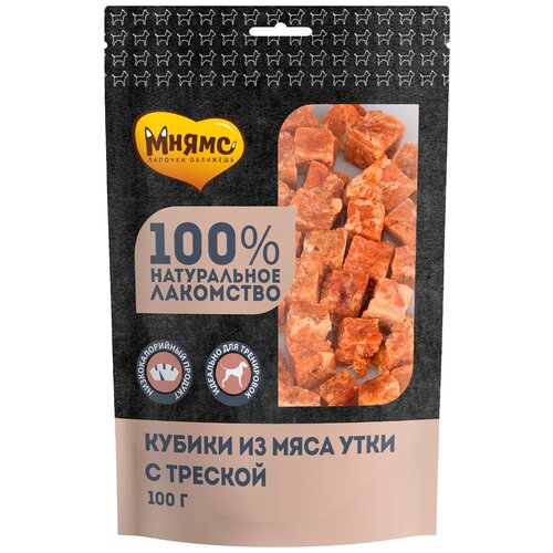 Лакомство для собак Мнямс Кубики из мяса утки с треской, 100 г фото