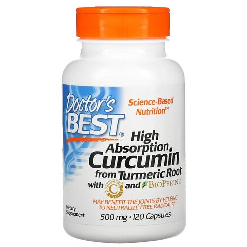 Капсулы Doctor's Best High Absorption Curcumin with C3 Complex and BioPerine 500 мг, 120 г, 500 мг, 120 шт. фото