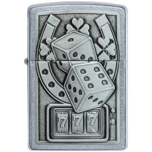 фотография Оригинальная бензиновая зажигалка ZIPPO Classic 49294 Lucky 7 с покрытием Street Chrome - Счастливая 7, купить за 9660р