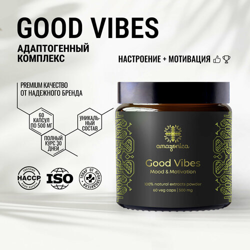 Good Vibes мотивация и позитив 60 капсул Amazonica. Для повышения мотивации и хорошего настроения. Ноотроп. Адаптоген. фото