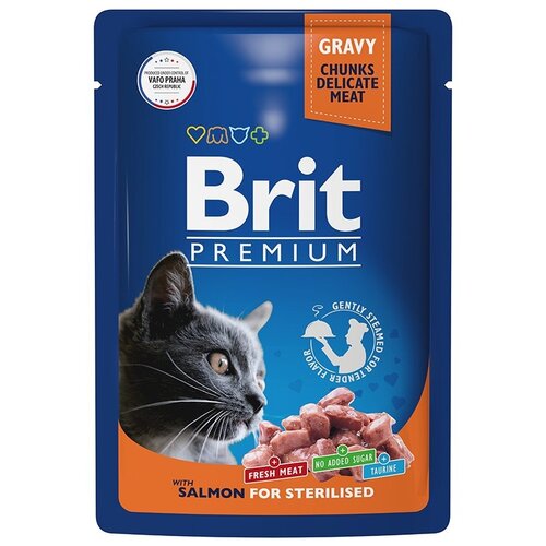 Влажный корм для стерилизованных кошек Brit Premium с лососем 12 шт. х 85 г (кусочки в соусе) фото