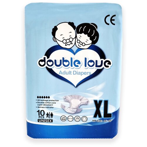 Подгузники впитывающие для взрослых Double love размер XL (обхват 112-152 см)/10 шт. фото