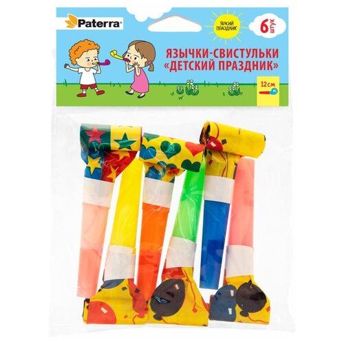 Paterra Язычки-свистульки Детский праздник, 6 шт., красный/оранжевый/желтый/зеленый/синий фото