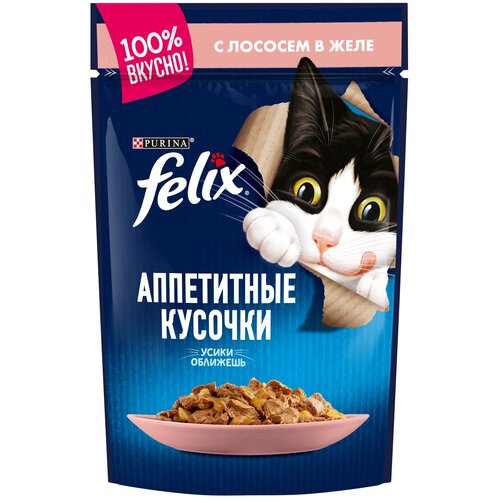 Влажный корм для кошек Felix Аппетитные кусочки, с лососем 2 шт. х 85 г (кусочки в желе) фото