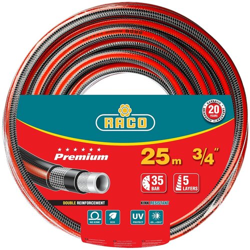 Поливочный шланг RACO PREMIUM 3/4″ 25 м 35 атм пятислойный усиленный двумя слоями армирования фото