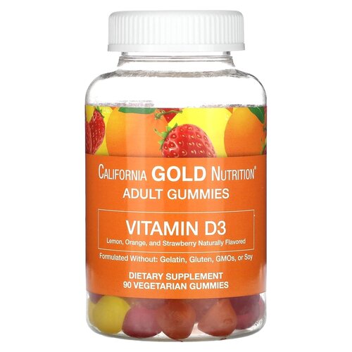 Пастилки California Gold Nutrition Vitamin D3 gummies со вкусом фруктов и ягод, 280 г, 90 шт. фото