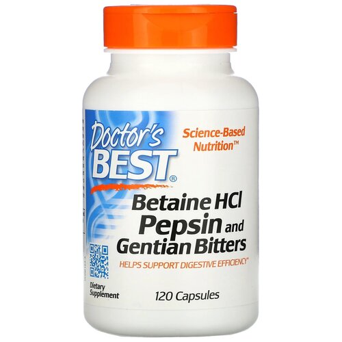 фотография Капсулы Doctor's Best Betaine HCL Pepsin and Gentian Bitters, 100 г, 120 шт., купить за 2590р