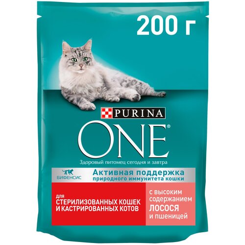 Сухой корм Purina ONE® для стерилизованных кошек и котов с лососем и пшеницей, пакет, 200 г фото