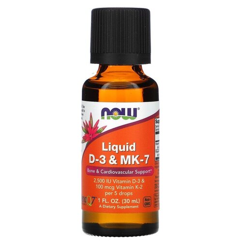 Раствор NOW Liquid Vit D-3 & Mk-7, 100 г, 30 мл фото