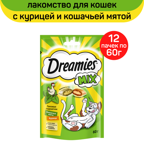 Лакомство Dreamies MIX для взрослых кошек, с мятой и курицей, 12 пачек по 60 г фото