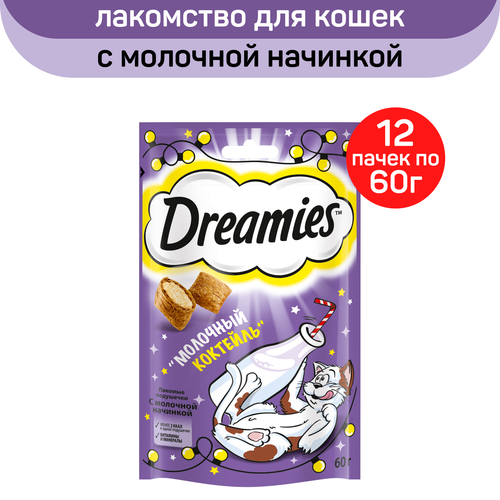 Лакомство Dreamies Молочный коктейль для взрослых кошек, с добавлением молока, 12 пачек по 60 г фото