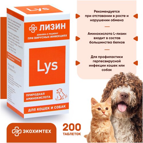 L-lysine против вирусов для кошек и собак Лизин 200 таблеток фото