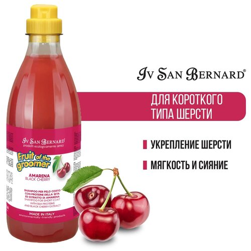 Шампунь -шампунь Iv San Bernard Fruit of the Groomer Black Cherry для кошек и собак с короткой шерстью с протеинами шелка , 1 л , 1 кг фото