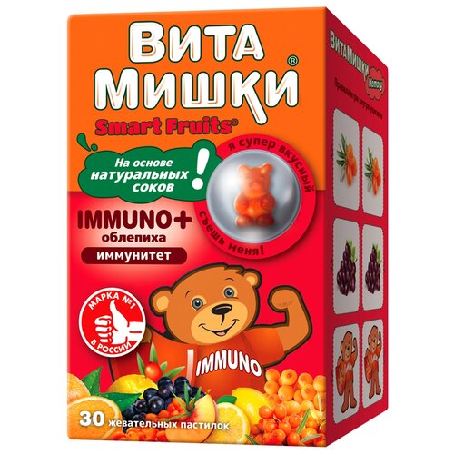 ВитаМишки Immuno + облепиха пастилки жев., 150 г, 30 шт., облепиха фото