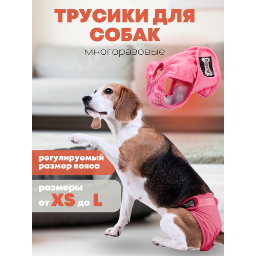 Трусы многоразовые PET&HOME для собак, подгузник для собак, полиэстер, розовый, размер M фото