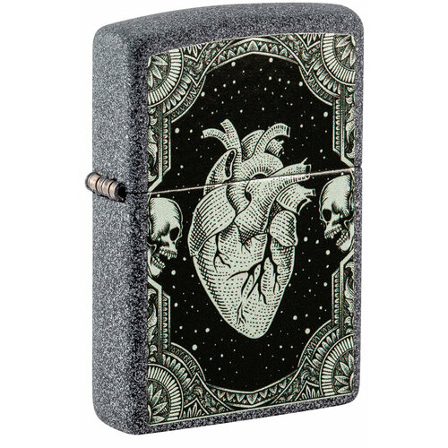 фотография Оригинальная бензиновая зажигалка ZIPPO Heart Design с покрытием Iron Stone, латунь/сталь, серая, 38x13x57 мм, купить за 6229р