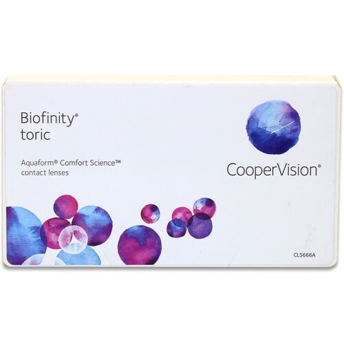 фотография Контактные линзы CooperVision Biofinity Toric., 3 шт., R 8,7, D -4,5, CYL: -1,25, AХ: 30, бесцветный, 1 уп., купить за 2695р