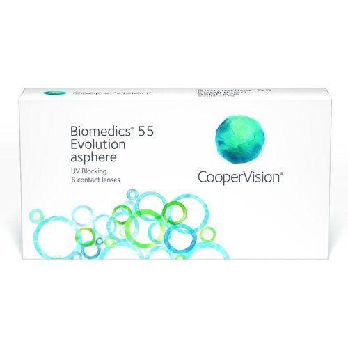 Контактные линзы CooperVision Biomedics 55 Evolution Asphere UV, 6 шт., R 8,6, D -1,25, 1 уп. фото