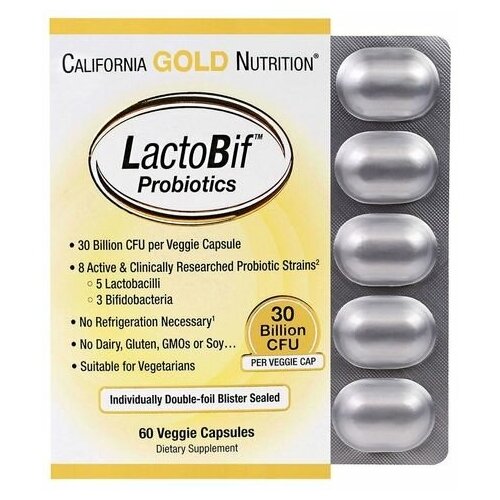 California Gold Nutrition LactoBif капс., 30 млрд КОЕ, 130 г, 60 шт., нейтральный, 1 уп. фото