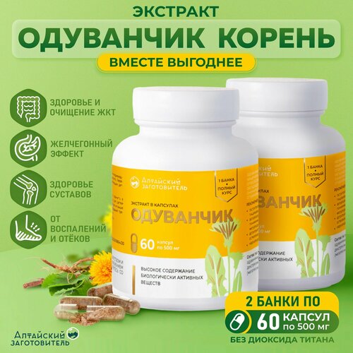 Одуванчик экстракт корня капсулы по 500 мг, 2 банки по 60 шт. - Алтайский Заготовитель фото