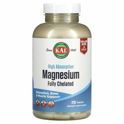 KAL Магний глицинат, с высокой абсорбцией, Magnesium fully chelated 270 таблеток фото