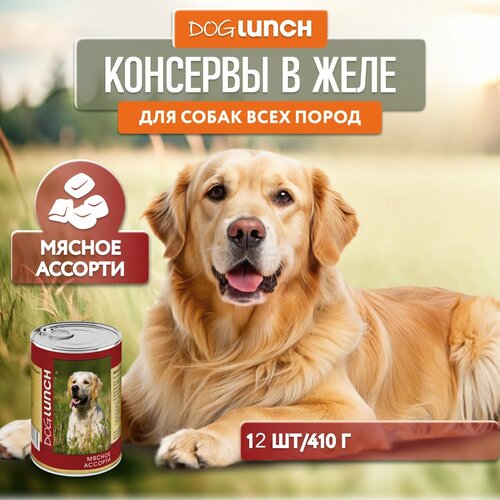 фотография Влажный корм для собак Dog Lunch мясное ассорти 12 уп. х 12 шт. х 410 г, купить за 1502р