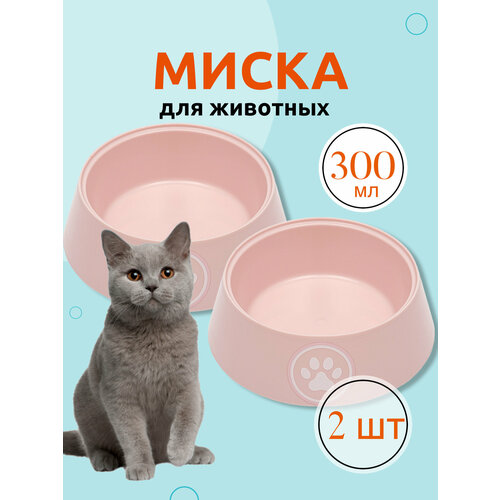 Миска пластиковая для животных, собак мелких пород и кошек, тарелка кошачья для воды, еды и корма, котят щенков Альтернатива Лекси 300 мл, розовый, 2 шт фото