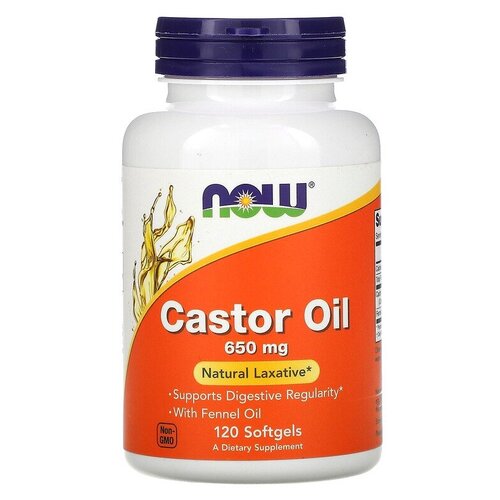 фотография Капсулы NOW Castor Oil 650 мг, 100 г, 100 мл, 120 шт., купить за 1663р