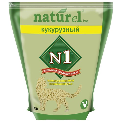 Комкующийся наполнитель N1 Naturel Кукурузный, 4.5л, 1 шт. фото