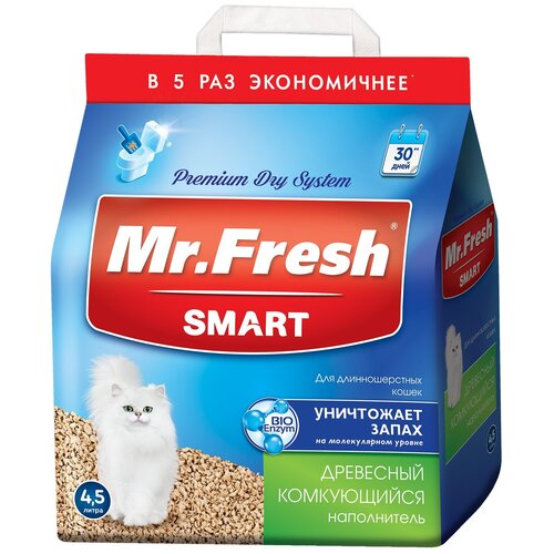 Комкующийся наполнитель Mr. Fresh Smart древесный для длинношерстных кошек, 4.5л, 1 шт. фото