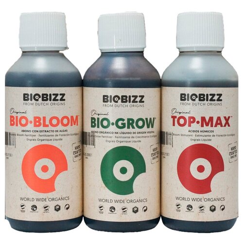 Комплект удобрений BioBizz Pack Indoor (Bio-Grow + Bio-Bloom + Top-Max) 3шт по 250мл фото