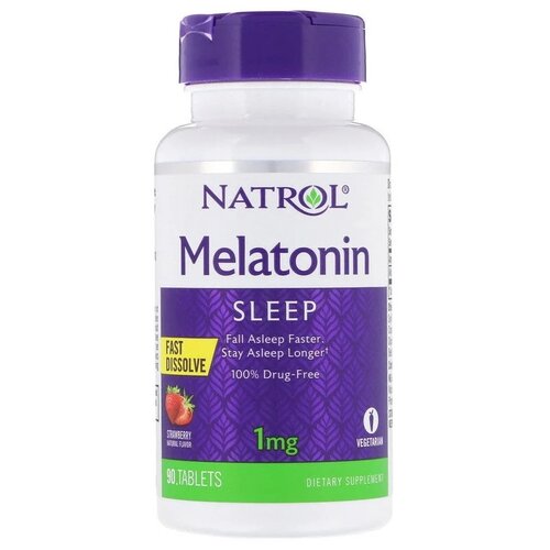 Таблетки растворимые Natrol Melatonin Fast Dissolve Strawberry 1 mg, 64 г, 1 мг, 90 шт. фото