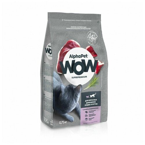 ALPHAPET WOW SUPERPREMIUM сухой корм для взрослых стерилизованных кошек и котов с уткой и потрошками 750г х 1 шт фото