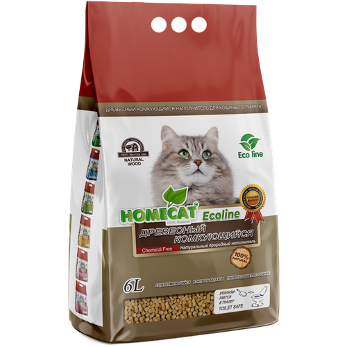 HOMECAT Ecoline Наполнитель для кошачьих туалетов Древесный Комкующийся, 2,1 кг. / 6 л. фото