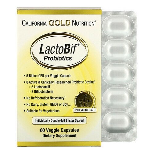 California Gold Nutrition LactoBif капс., 5 млрд КОЕ, 100 г, 60 шт., нейтральный, 1 уп. фото