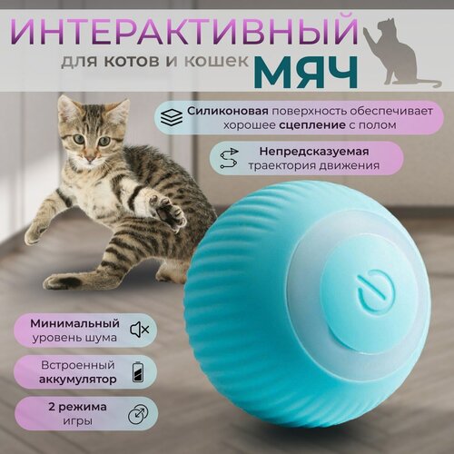 Интерактивный мяч для котов и кошек / игрушка для котят / smart мяч / дразнилка / диаметр 4.3см / голубой фото