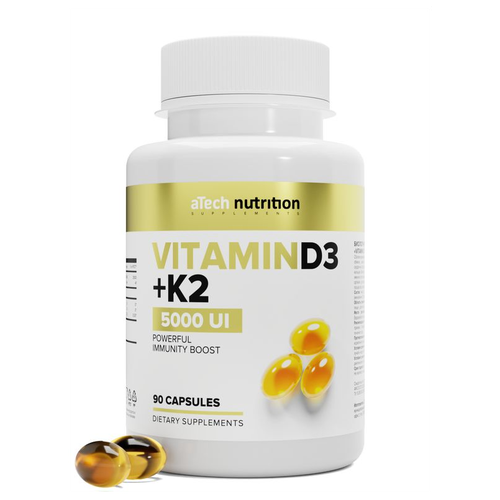 Витамин Д3 + К2 5000 МЕ / VITAMIN D3+К2 5000 МЕ 700 мг aTech nutrition 90 капсул фото