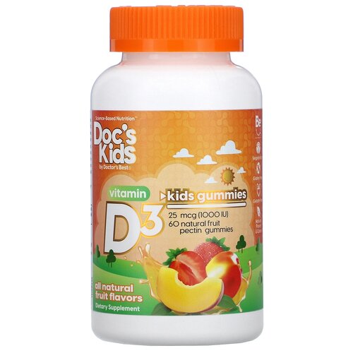 Пастилки Doctor's Best Doc's Kids Vitamin D3 Gummies натуральный фруктовый вкус 25 мкг (1000 МЕ), 230 г, 1000 ME, 60 шт. фото