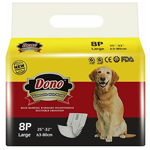 Pet Soft Одноразовые впитывающие пояса для кобелей с индикацией наполнения DONO MALE PET DIAPER L 8шт фото