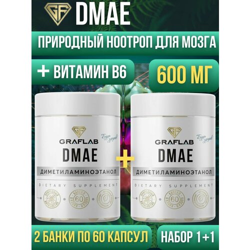 Dmae, дмаэ битартрат, 600 мг, 2 шт по 60 капсул фото