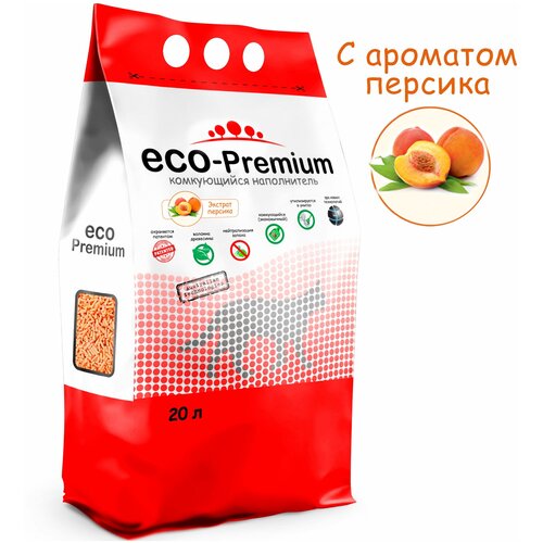 Комкующийся наполнитель, древесный с запахом персика ECO-Premium, оранжевый 7,6 кг, 20 л фото